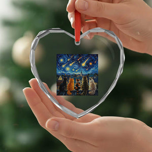 Starry Night Cats Watching Meteors Heart Crystal Glass Ornament Astronomy Lover Gift