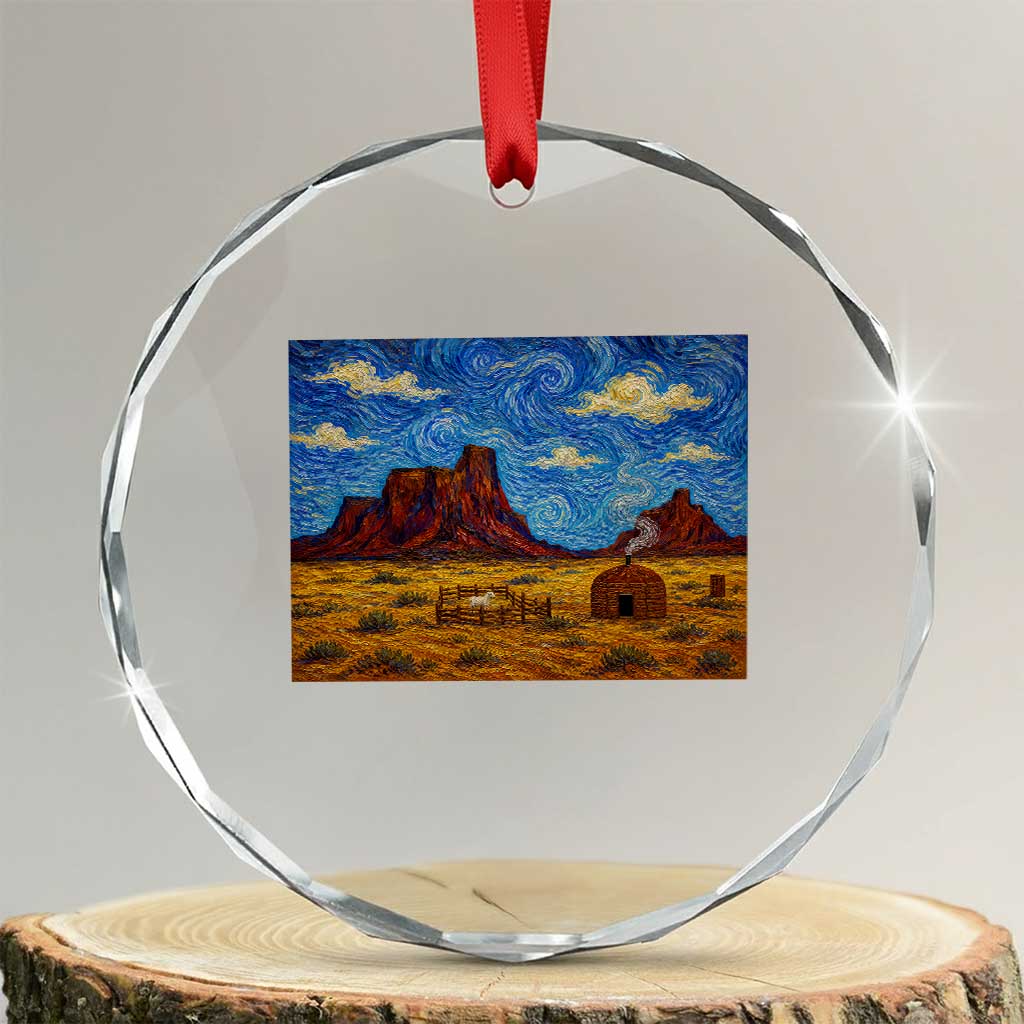 Starry Night Desert Monument Valley Crystal Glass Ornament Hogan Home Oil Painting Graphic TS12 Transparent Glass 3'' Circle Print Your Wear