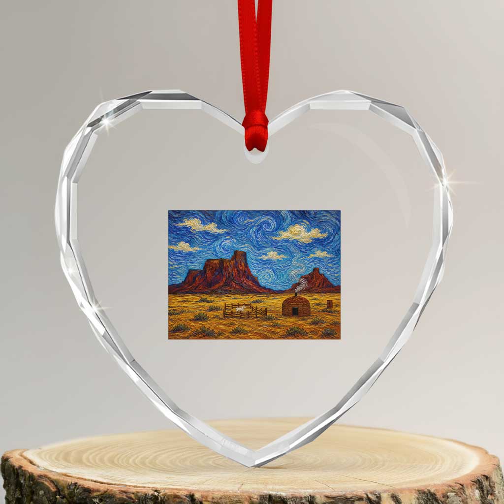 Starry Night Desert Monument Valley Heart Crystal Glass Ornament Hogan Home Oil Painting Graphic TS12 Transparent Glass 3'' Heart Print Your Wear