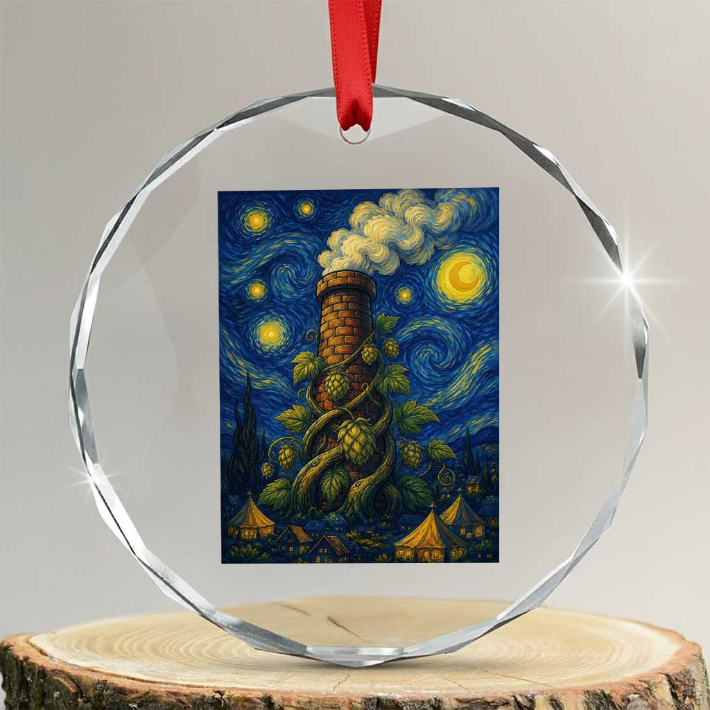 Starry Night Hops Brewery Crystal Glass Ornament Vintage Hops Beer Lover Painterly TS12 Transparent Glass 3'' Circle Print Your Wear