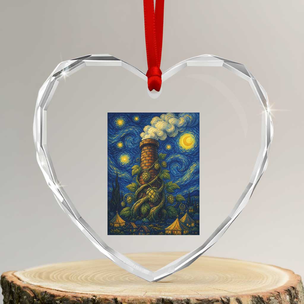 Starry Night Hops Brewery Heart Crystal Glass Ornament Vintage Hops Beer Lover Painterly TS12 Transparent Glass 3'' Heart Print Your Wear