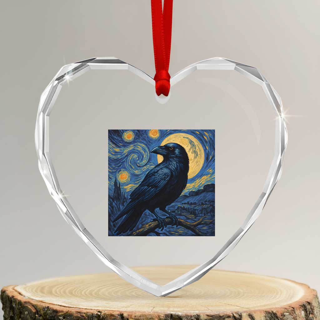 Starry Night Raven Moon Van Gogh Heart Crystal Glass Ornament TS14 Transparent Glass 3'' Heart Print Your Wear