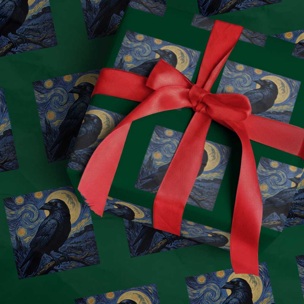 Starry Night Raven Moon Van Gogh Wrapping Paper Roll TS14 Green Print Your Wear