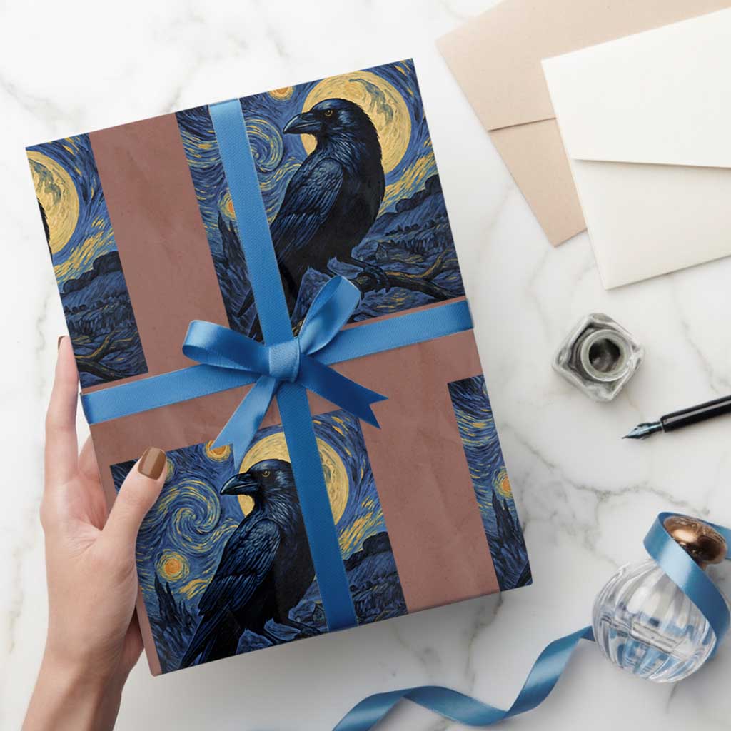Starry Night Raven Moon Van Gogh Wrapping Paper Roll TS14 Mocha Print Your Wear