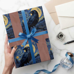 Starry Night Raven Moon Van Gogh Wrapping Paper Roll TS14 Mocha Print Your Wear