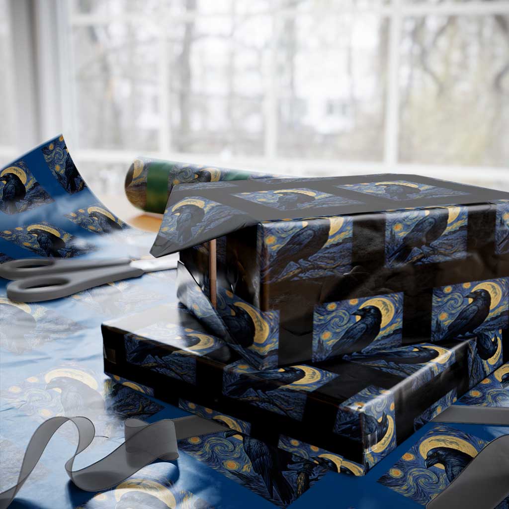 Starry Night Raven Moon Van Gogh Wrapping Paper Roll TS14 Black Print Your Wear
