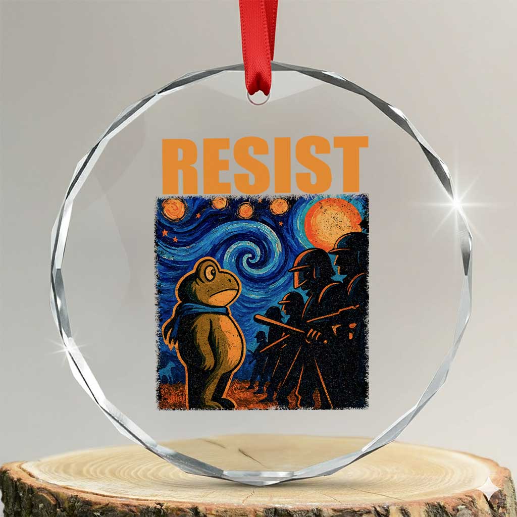 Starry Night Resist Frog Crystal Glass Ornament Resistance Protest Surreal Art Graphic TS02 Transparent Glass 3'' Circle Print Your Wear