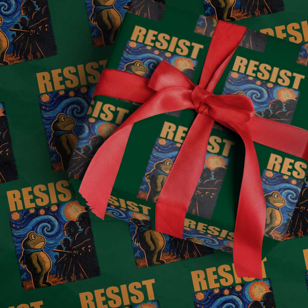 Starry Night Resist Frog Wrapping Paper Roll Resistance Protest Surreal Art Graphic TS02 Green Print Your Wear