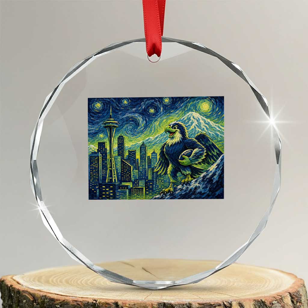 Starry Night Seattle Skyline Eagle Crystal Glass Ornament Vintage Football Fan Pacific Northwest Pride TS12 Transparent Glass 3'' Circle Print Your Wear