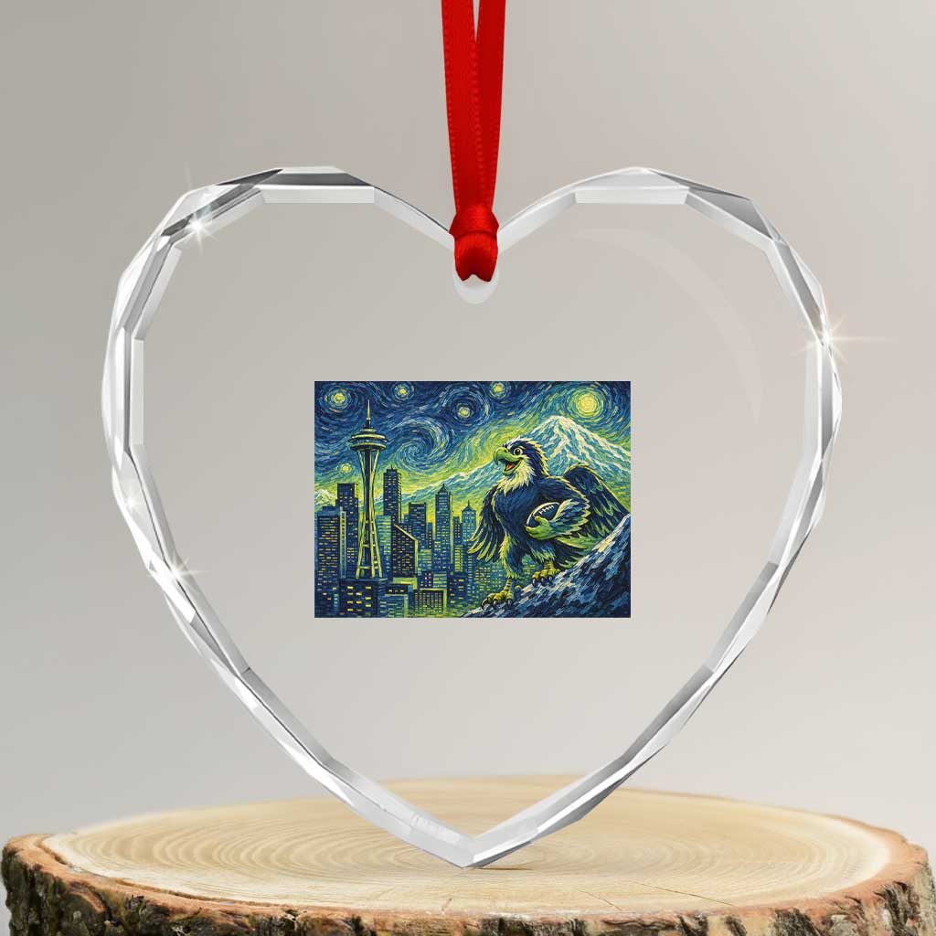 Starry Night Seattle Skyline Eagle Heart Crystal Glass Ornament Vintage Football Fan Pacific Northwest Pride TS12 Transparent Glass 3'' Heart Print Your Wear