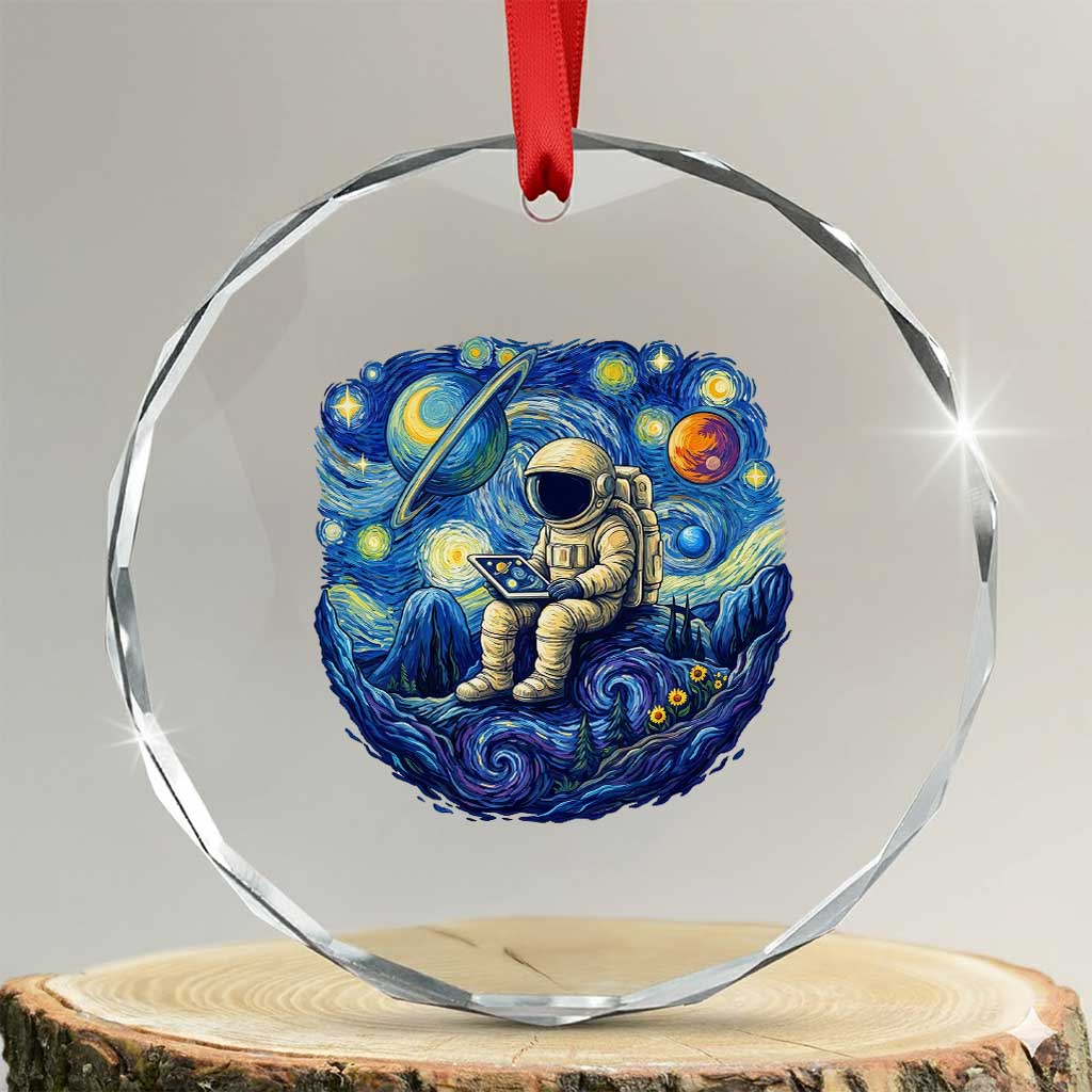 Starry Night Space Bookworm Crystal Glass Ornament Funny Astronaut Reader Gift TS12 Transparent Glass 3'' Circle Print Your Wear