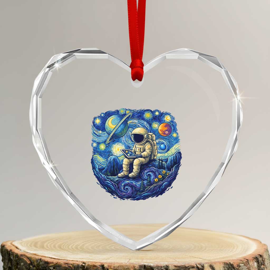 Starry Night Space Bookworm Heart Crystal Glass Ornament Funny Astronaut Reader Gift TS12 Transparent Glass 3'' Heart Print Your Wear