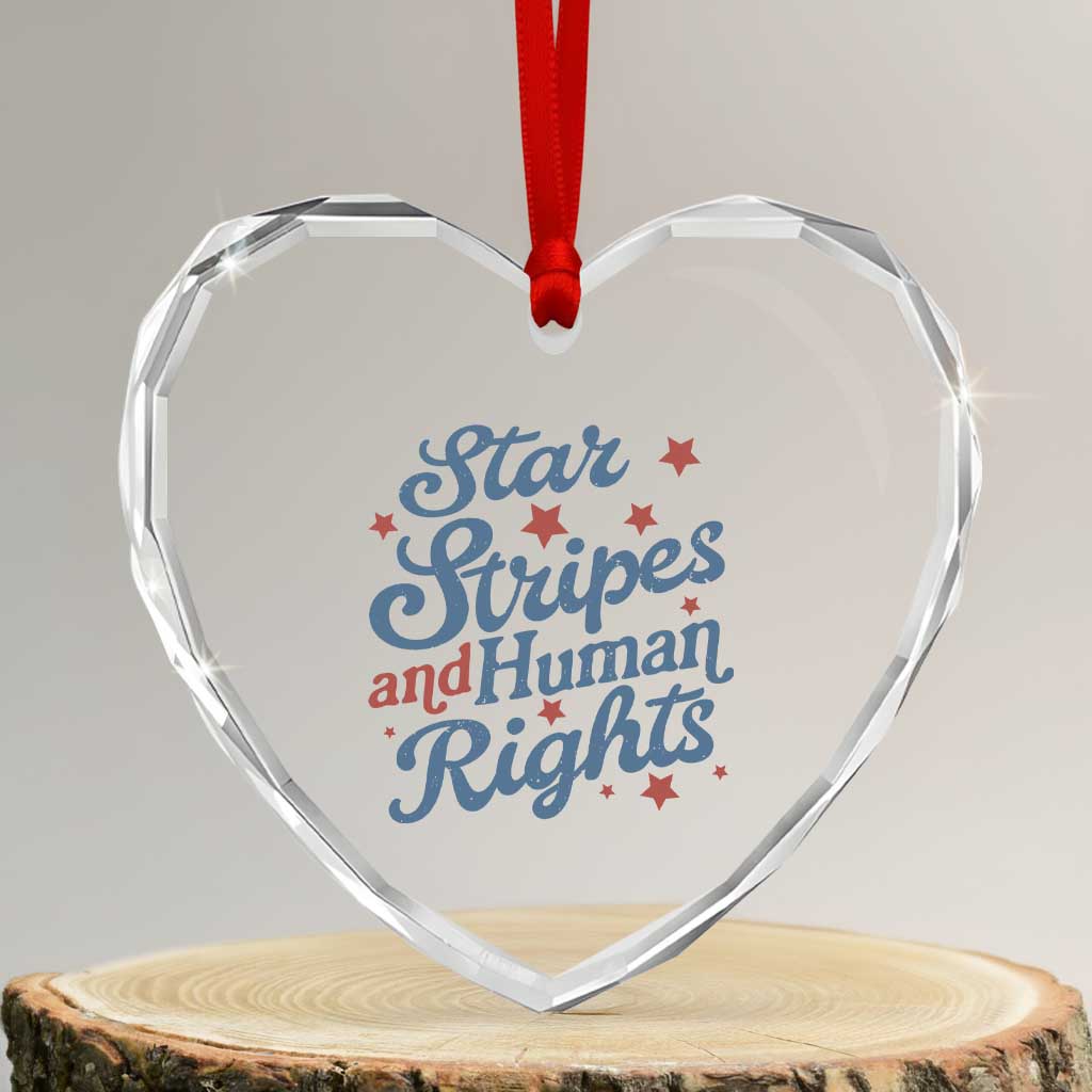 Stars and Stripes and Human Rights Heart Crystal Glass Ornament Progressive Patriotic Equality Modern Patriot TS02 Transparent Glass 3'' Heart Print Your Wear