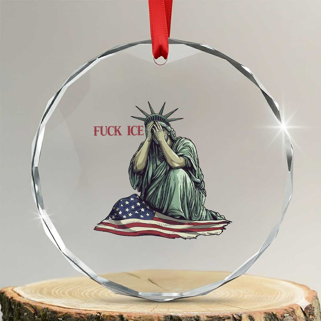Statue of Liberty Anti ICE Deportation Human Rights Protest Crystal Glass Ornament TS14 Transparent Glass 3'' Circle Print Your Wear