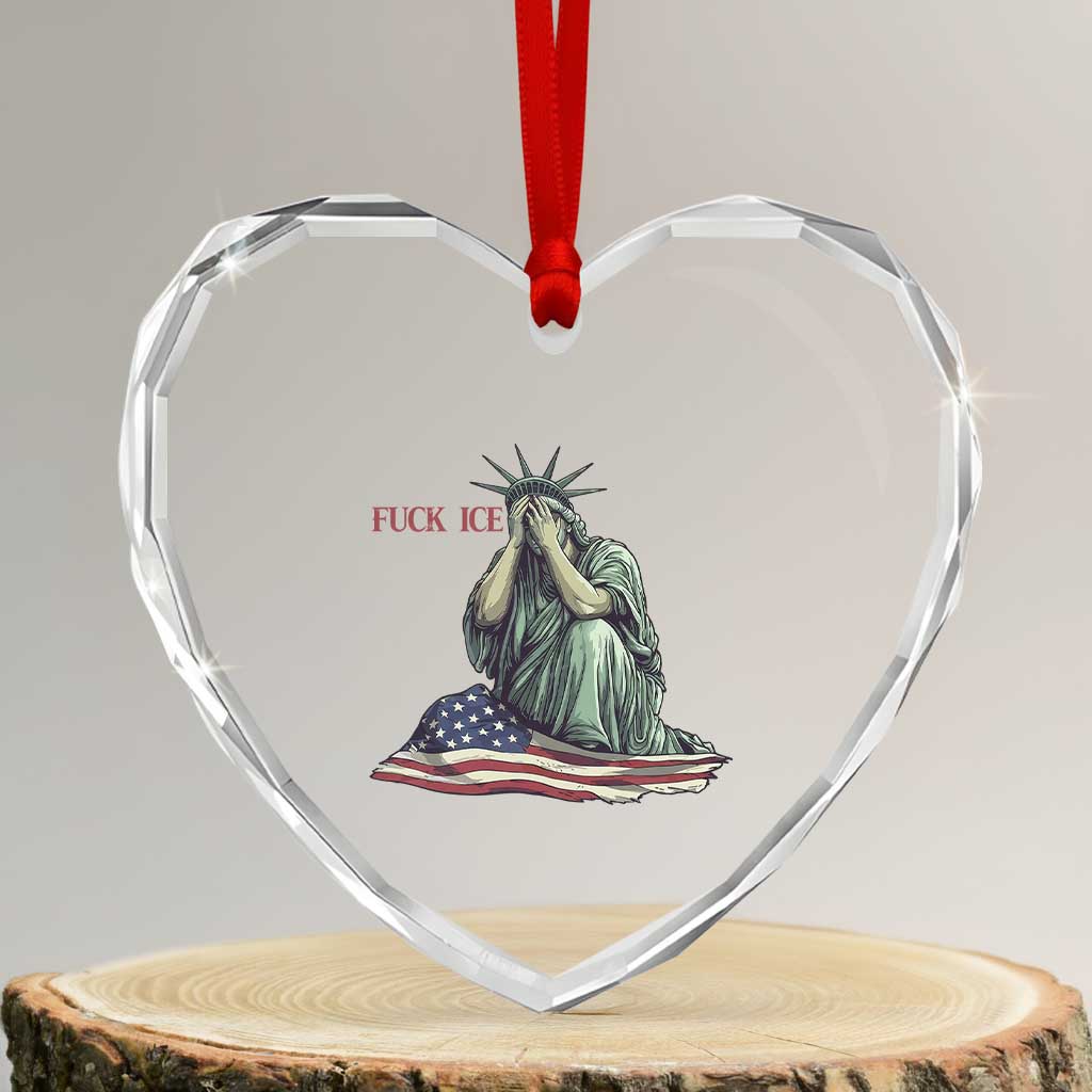 Statue of Liberty Anti ICE Deportation Human Rights Protest Heart Crystal Glass Ornament TS14 Transparent Glass 3'' Heart Print Your Wear