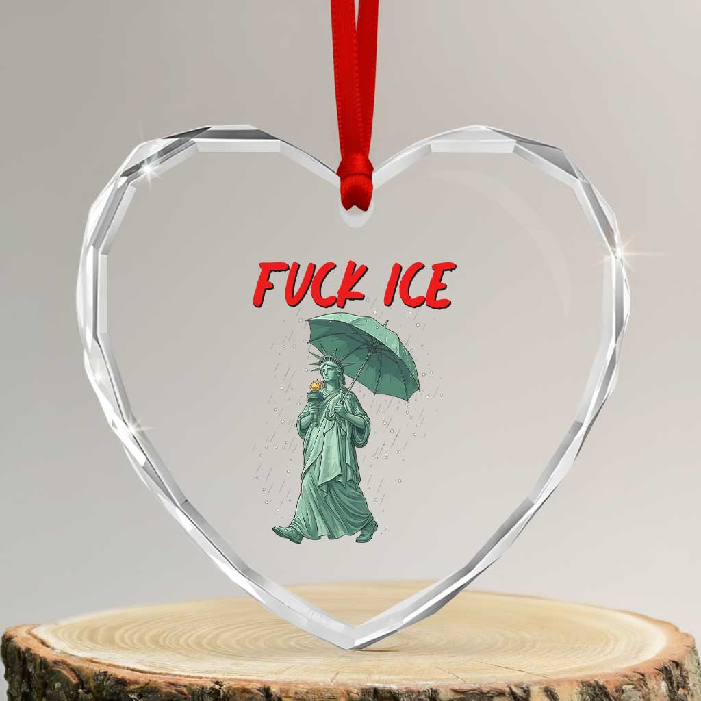 Statue of Liberty Crying Anti ICE Protest Meme Heart Crystal Glass Ornament TS14 Transparent Glass 3'' Heart Print Your Wear