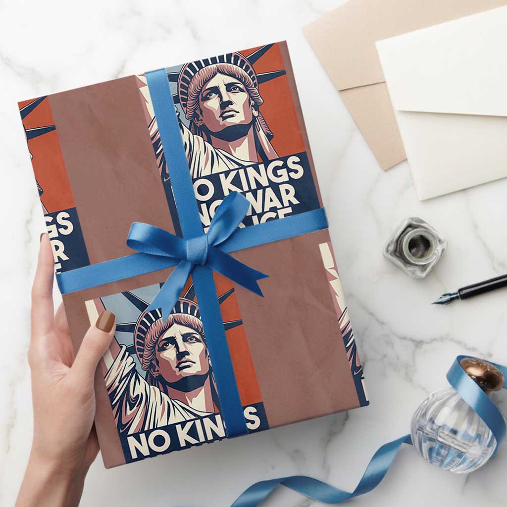 Statue Of Liberty No Kings No War No Ice Wrapping Paper Roll Freedom Protest Gift TS12 Mocha Print Your Wear