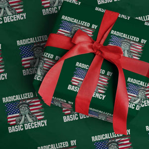 Statue of Liberty Patriotic Wrapping Paper Roll Radicalized By Basic Decency TS14 Green Print Your Wear