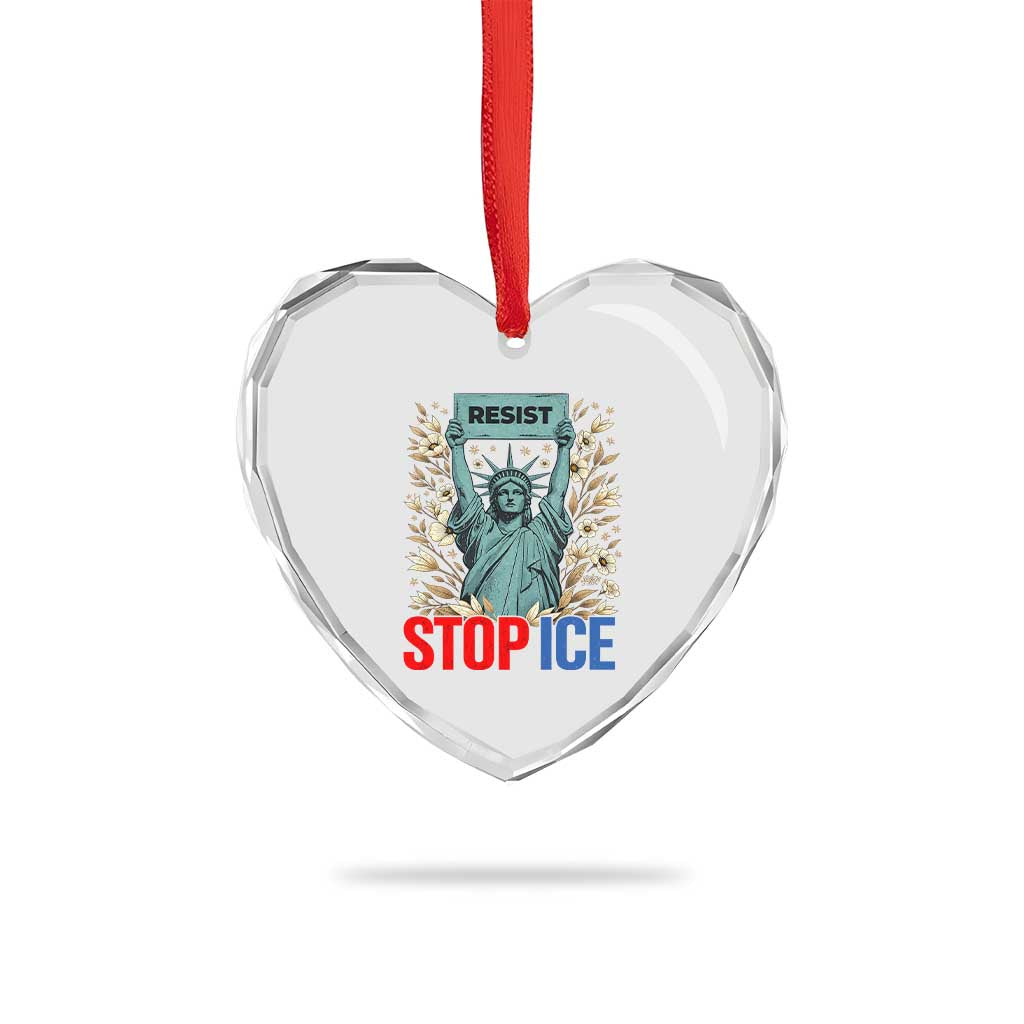 Statue of Liberty Resist Stop Ice Heart Crystal Glass Ornament Floral Activist for Justice and Freedom TS02 Print Your Wear