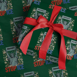 Statue of Liberty Resist Stop Ice Wrapping Paper Roll Floral Activist for Justice and Freedom TS02 Green Print Your Wear