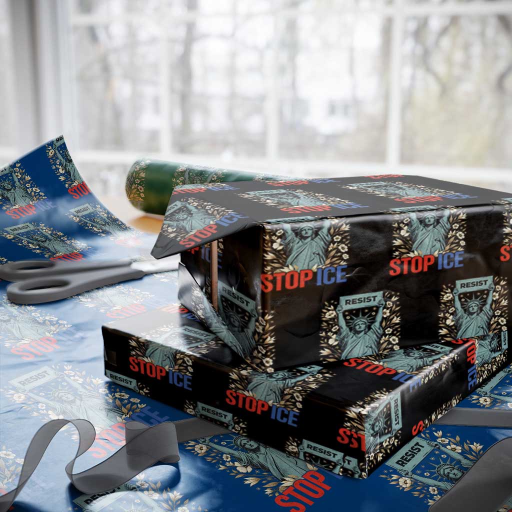 Statue of Liberty Resist Stop Ice Wrapping Paper Roll Floral Activist for Justice and Freedom TS02 Black Print Your Wear