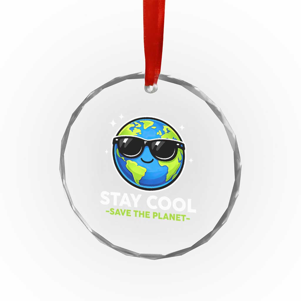Stay Cool Save The Planet Eco-Friendly Earth Day Crystal Glass Ornament Cute Cartoon Globe with Sunglasses for Environmental Awareness TS02 Print Your Wear