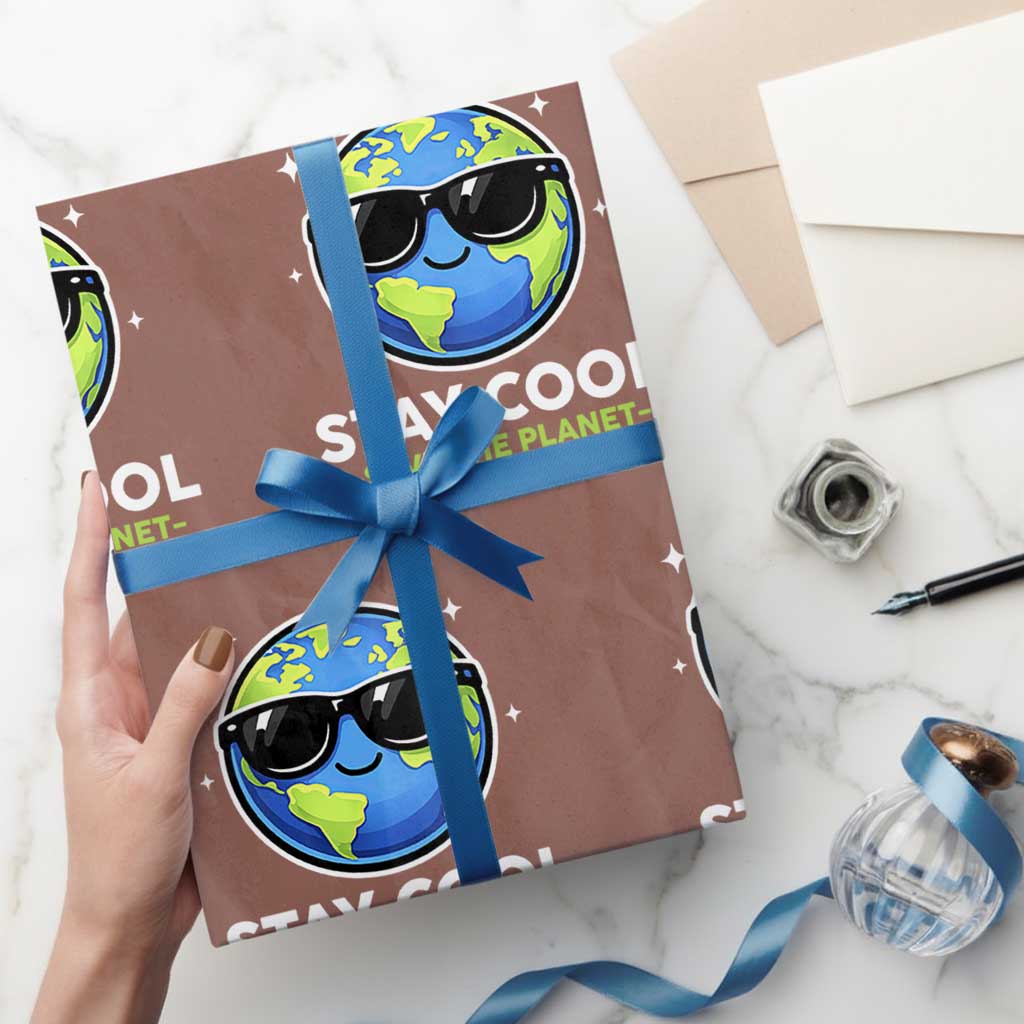 Stay Cool Save The Planet Eco-Friendly Earth Day Wrapping Paper Roll Cute Cartoon Globe with Sunglasses for Environmental Awareness TS02 Mocha Print Your Wear
