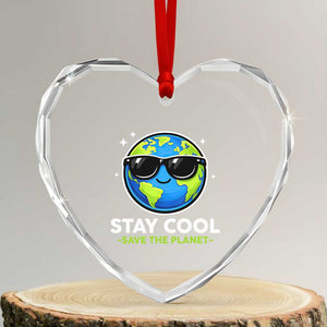 Stay Cool Save The Planet Eco-Friendly Earth Day Heart Crystal Glass Ornament Cute Cartoon Globe with Sunglasses for Environmental Awareness TS02 Transparent Glass 3'' Heart Print Your Wear