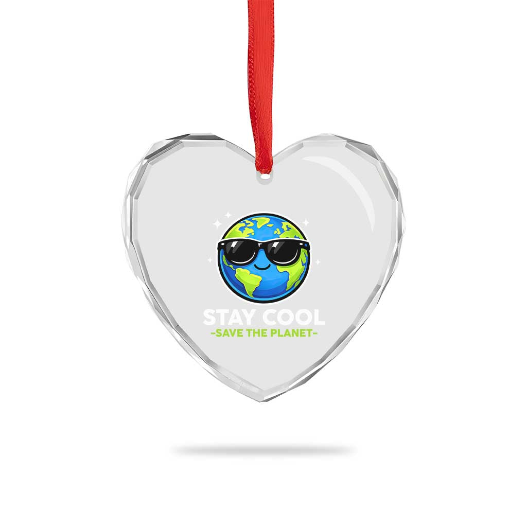 Stay Cool Save The Planet Eco-Friendly Earth Day Heart Crystal Glass Ornament Cute Cartoon Globe with Sunglasses for Environmental Awareness TS02 Print Your Wear