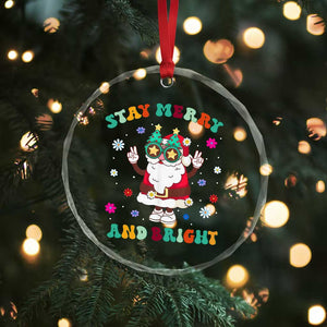 Stay Marry And Bright Groovy Xmas Hippie Santa Crystal Glass Ornament TS09 Print Your Wear