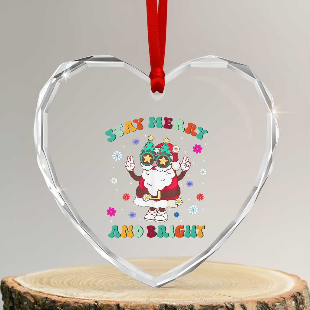 Stay Marry And Bright Groovy Xmas Hippie Santa Heart Crystal Glass Ornament TS09 Transparent Glass 3'' Heart Print Your Wear