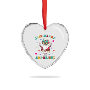 Stay Marry And Bright Groovy Xmas Hippie Santa Heart Crystal Glass Ornament TS09 Print Your Wear