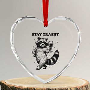 Stay Trashy Raccoon Heart Crystal Glass Ornament Funny Raccoon Drinking Wine Meme TS14 Transparent Glass 3'' Heart Print Your Wear