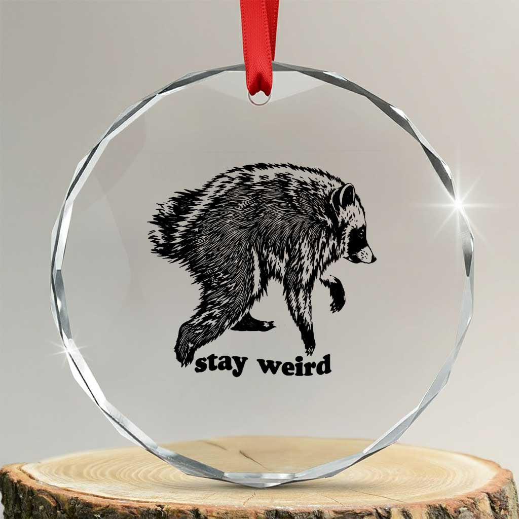 Stay Weird Jimothy the Raccoon Vintage Woodcut Style Graphic Crystal Glass Ornament Funny Seattle Trash Panda Meme TS02 Transparent Glass 3'' Circle Print Your Wear