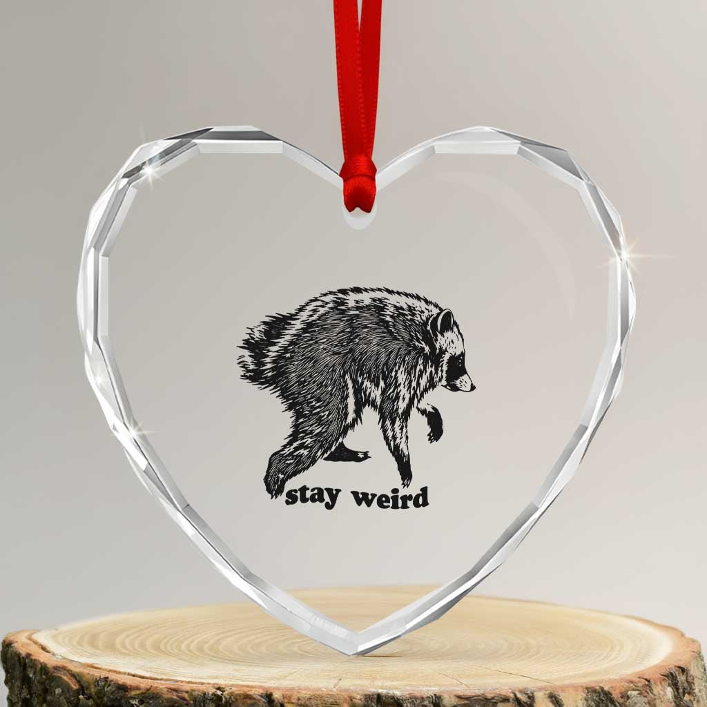 Stay Weird Jimothy the Raccoon Vintage Woodcut Style Graphic Heart Crystal Glass Ornament Funny Seattle Trash Panda Meme TS02 Transparent Glass 3'' Heart Print Your Wear