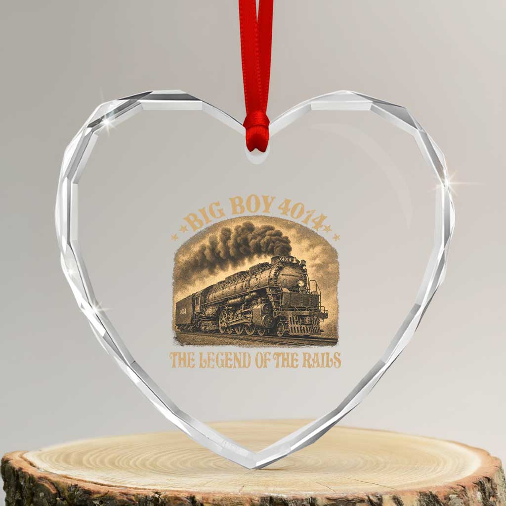 Steam Locomotive Legend of The Rails Train Heart Crystal Glass Ornament