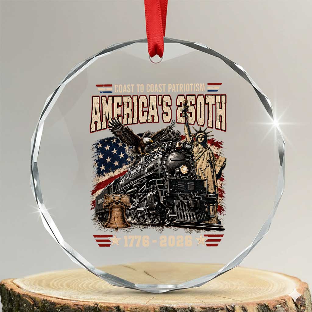 Steam Locomotive Train USA 250th Anniversary Crystal Glass Ornament Coast To Coast Patriotism Liberty American Flag TS11 Transparent Glass 3'' Circle Print Your Wear