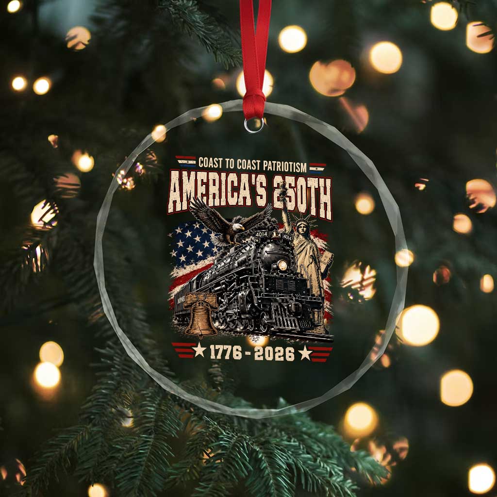 Steam Locomotive Train USA 250th Anniversary Crystal Glass Ornament Coast To Coast Patriotism Liberty American Flag TS11 Print Your Wear
