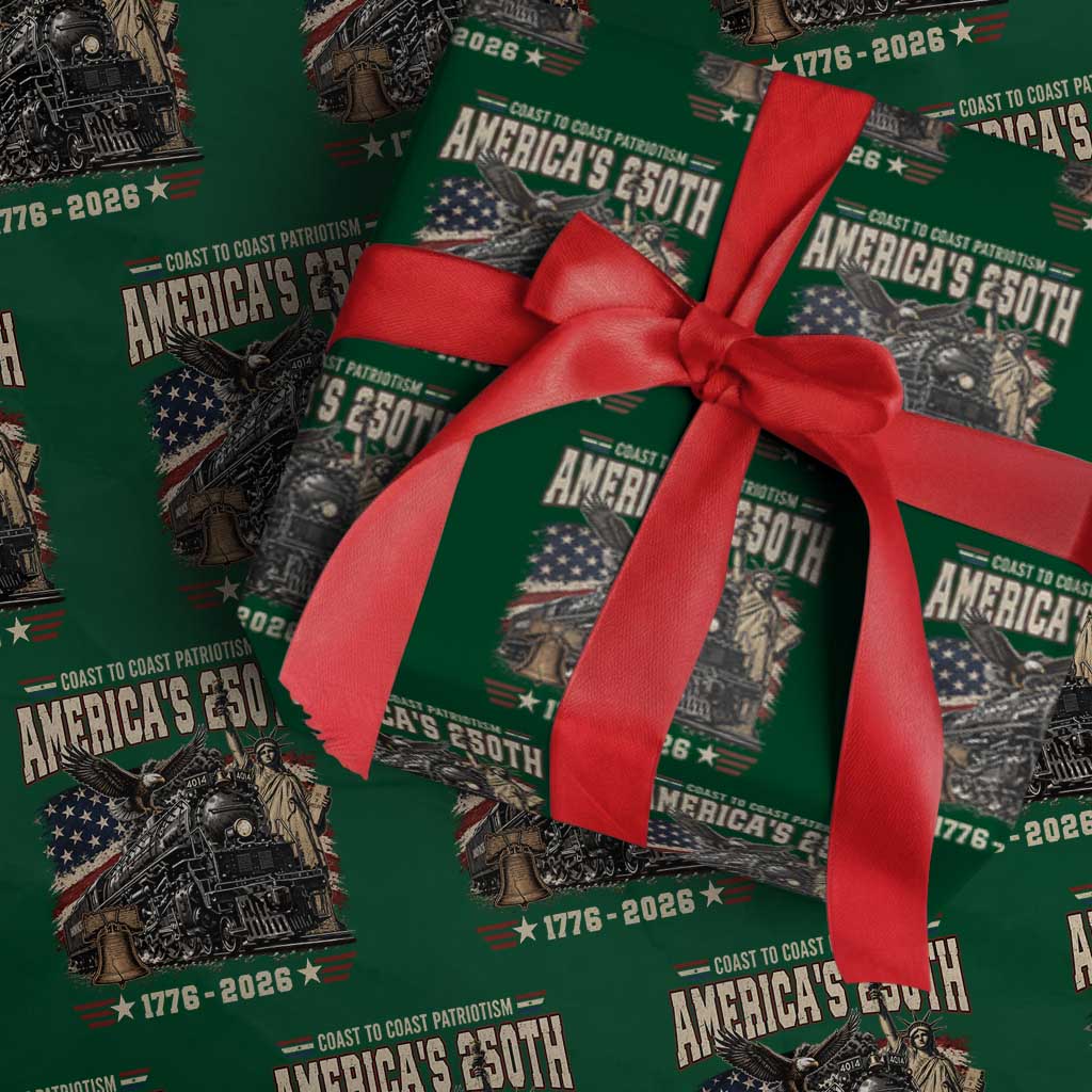 Steam Locomotive Train USA 250th Anniversary Wrapping Paper Roll Coast To Coast Patriotism Liberty American Flag TS11 Green Print Your Wear