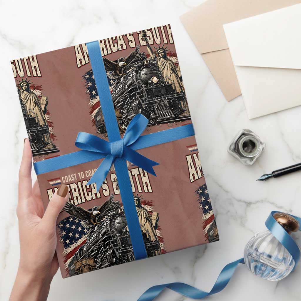 Steam Locomotive Train USA 250th Anniversary Wrapping Paper Roll Coast To Coast Patriotism Liberty American Flag TS11 Mocha Print Your Wear