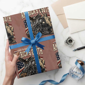 Steam Locomotive Train USA 250th Anniversary Wrapping Paper Roll Coast To Coast Patriotism Liberty American Flag TS11 Mocha Print Your Wear