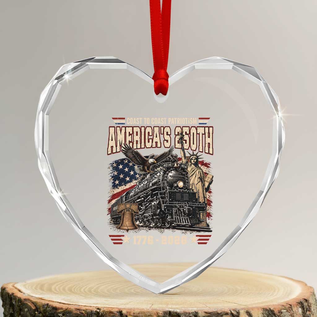 Steam Locomotive Train USA 250th Anniversary Heart Crystal Glass Ornament Coast To Coast Patriotism Liberty American Flag TS11 Transparent Glass 3'' Heart Print Your Wear