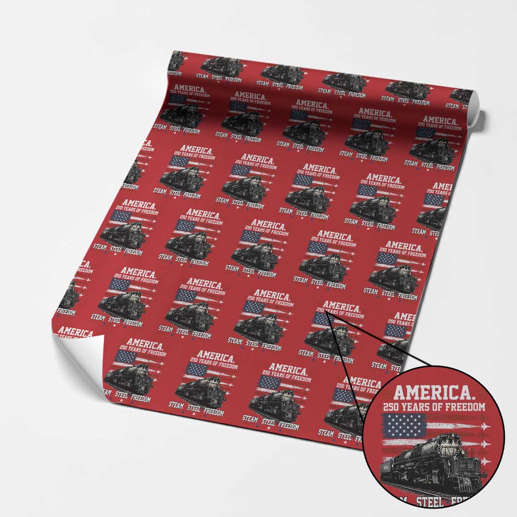 Steam Steel Freedom Stainless American Spirit Wrapping Paper Roll 250 Years USA Railroad Legend Patriotic Military Jet Flyover Graphic