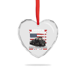 Steam Steel Freedom Stainless American Spirit Heart Crystal Glass Ornament 250 Years USA Railroad Legend Patriotic Military Jet Flyover Graphic