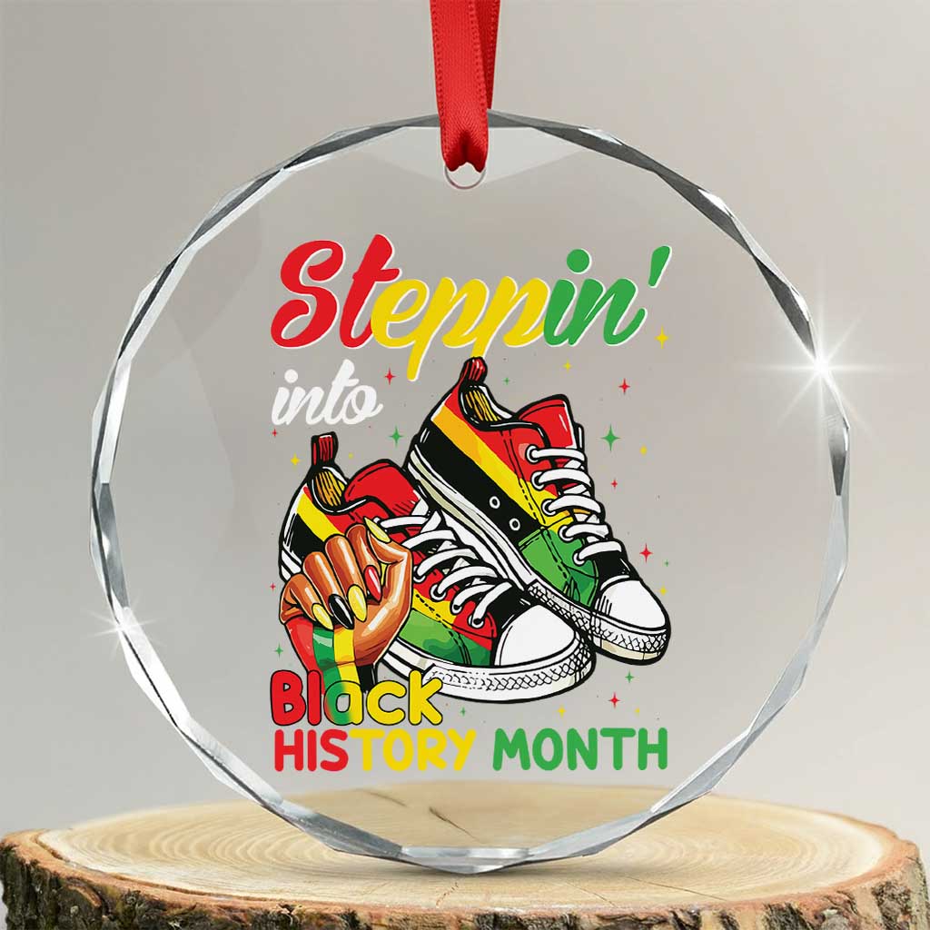 Stepping Into Black History Month Crystal Glass Ornament Black Girls Sneakers TS02 Transparent Glass 3'' Circle Print Your Wear