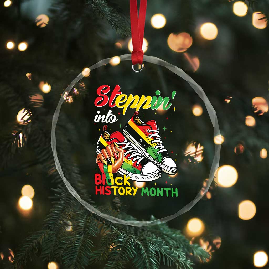 Stepping Into Black History Month Crystal Glass Ornament Black Girls Sneakers TS02 Print Your Wear