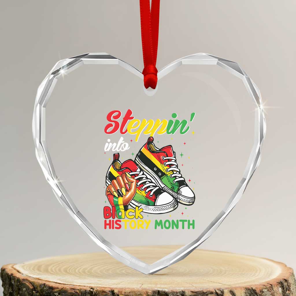 Stepping Into Black History Month Heart Crystal Glass Ornament Black Girls Sneakers TS02 Transparent Glass 3'' Heart Print Your Wear