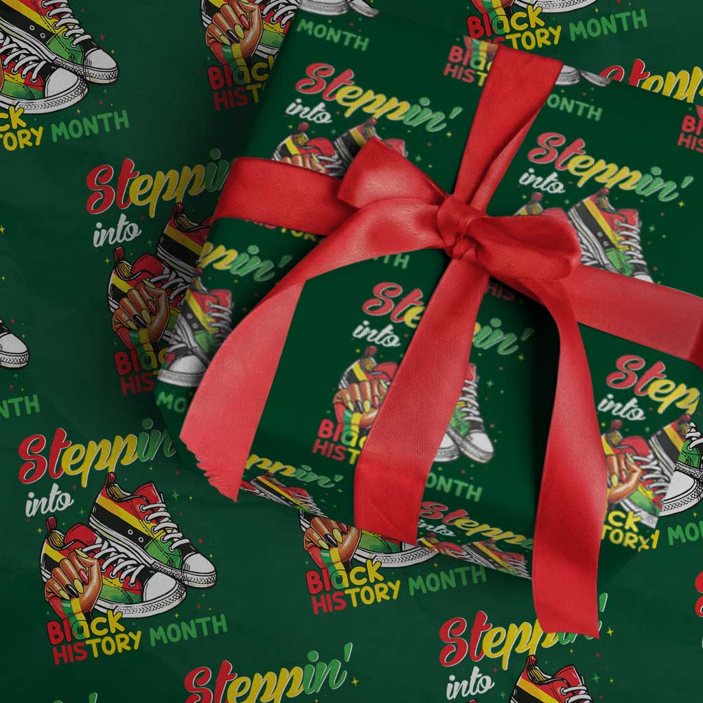 Stepping Into Black History Month Wrapping Paper Roll Black Girls Sneakers TS02 Green Print Your Wear