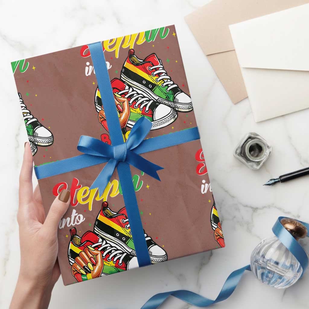 Stepping Into Black History Month Wrapping Paper Roll Black Girls Sneakers TS02 Mocha Print Your Wear