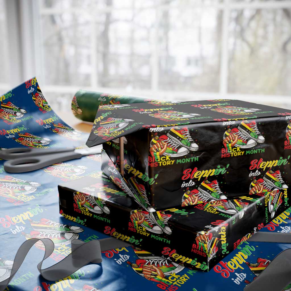 Stepping Into Black History Month Wrapping Paper Roll Black Girls Sneakers TS02 Black Print Your Wear